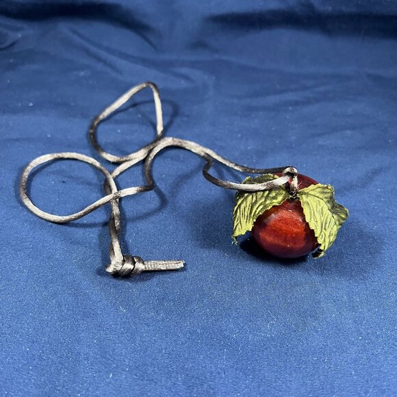 Handcrafted Wooden Apple Pendant Necklace With Velvet Rope - Unique Rustic Charm - Picture 2 of 4